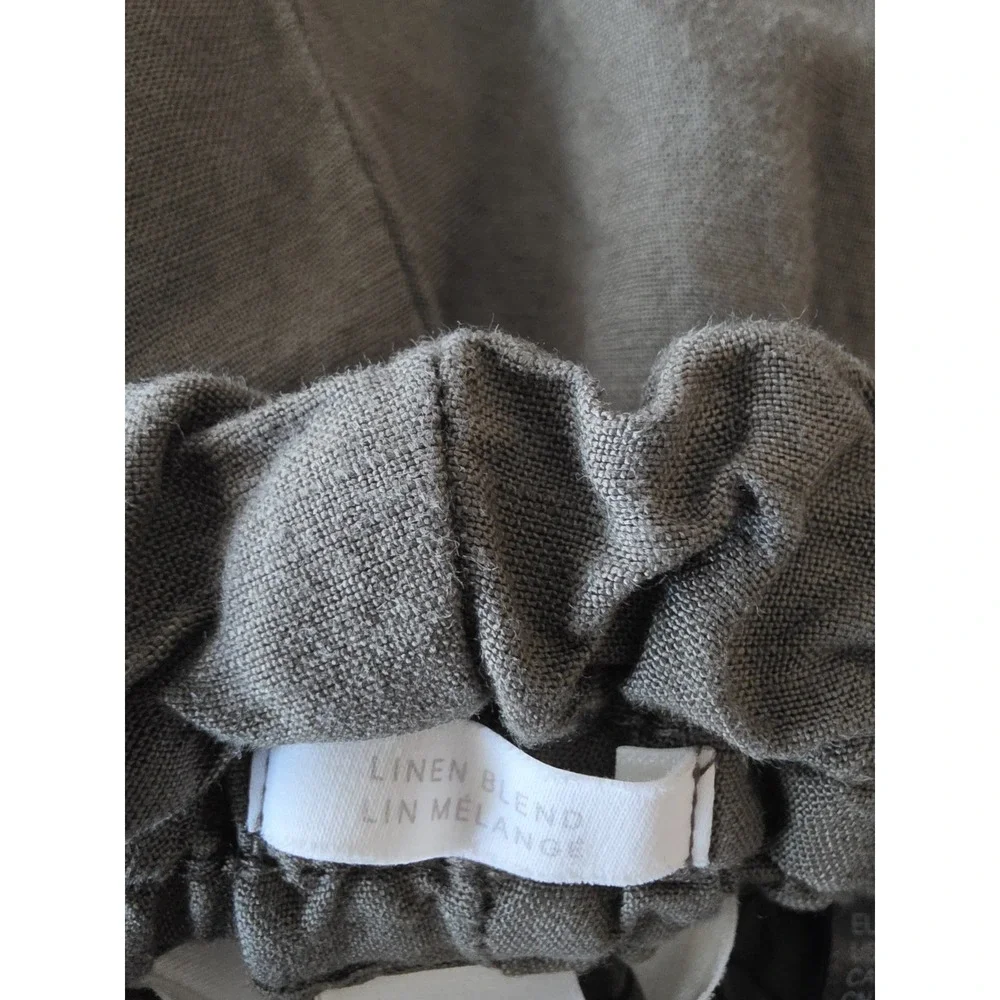 H&M Womens Linen Blend Pants Size S Olive Green Cropped Trousers Slacks
